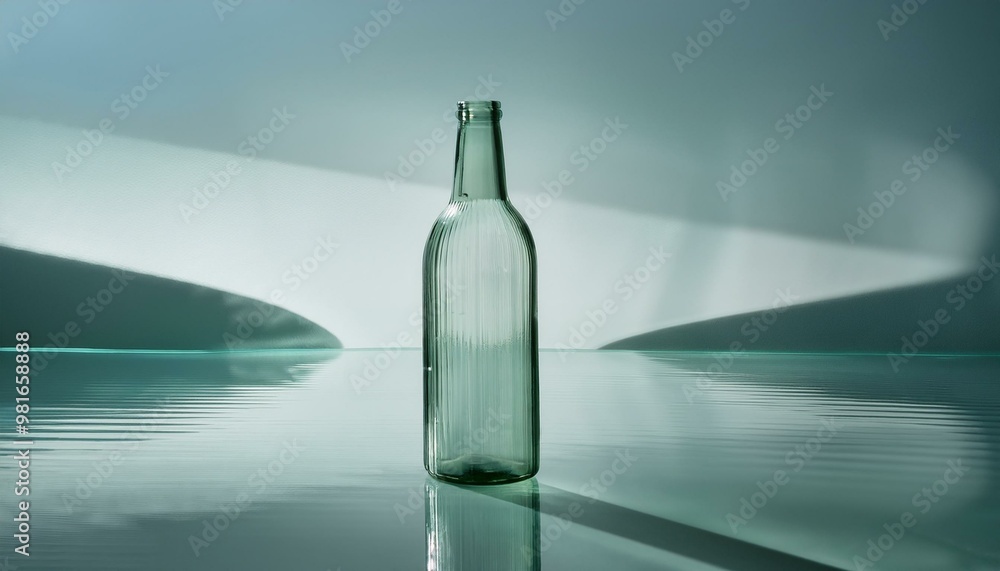 A glass bottle against a minimalist background, with a focus on the bottle's shape and mater A glass bottle against a minimalist background, with a focus on the bottle's shape and mater