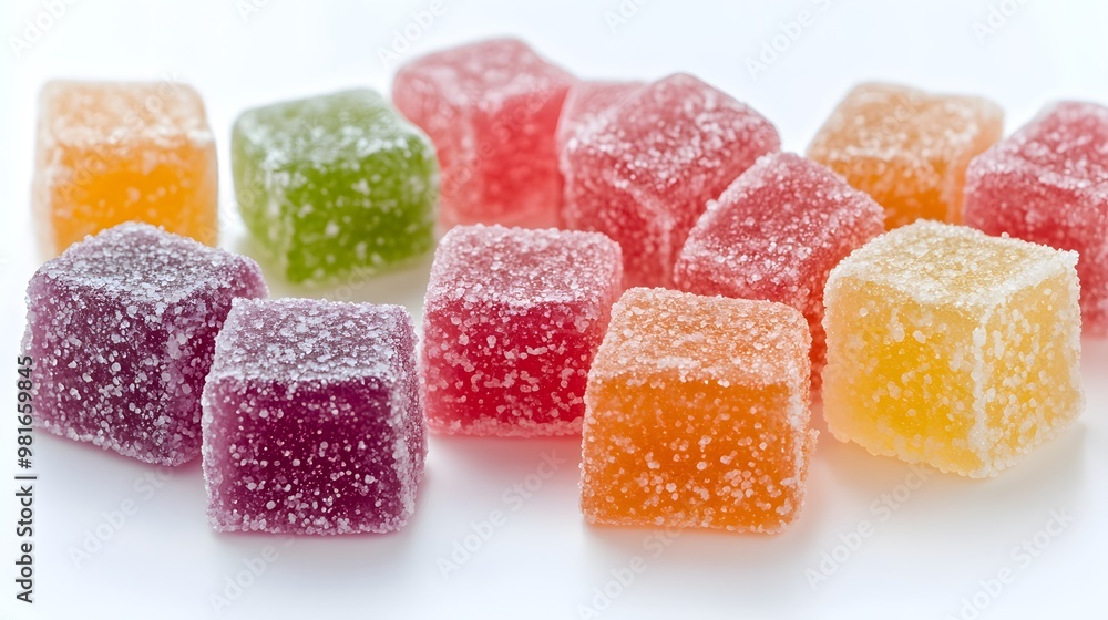 Assorted Chewy Candy Collection with Vibrant Flavors on White Background Assorted Chewy Candy Collection with Vibrant Flavors on White Background