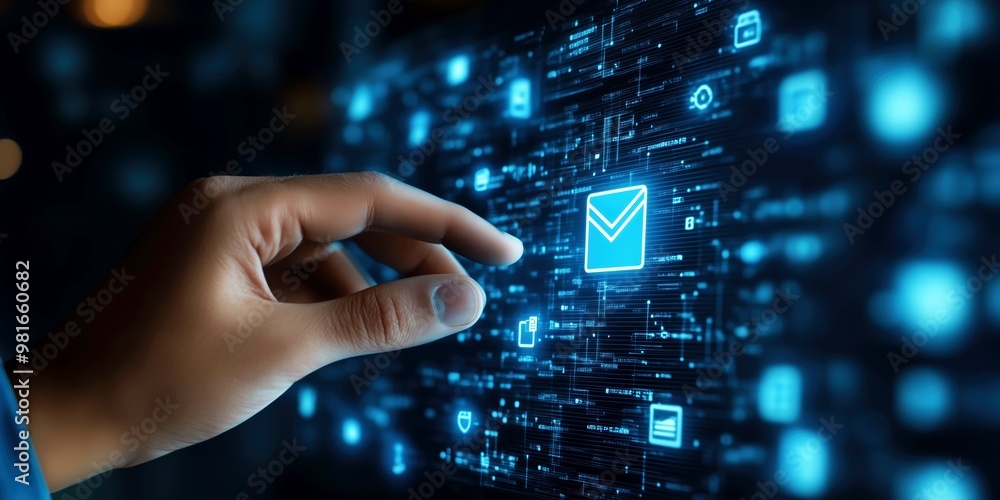 Businessman touching a digital document icon on a virtual screen, symbolizing online document management, technology, and cloud-based systems, ideal for business and IT visuals Businessman touching a digital document icon on a virtual screen, symbolizing online document management, technology, and cloud-based systems, ideal for business and IT visuals