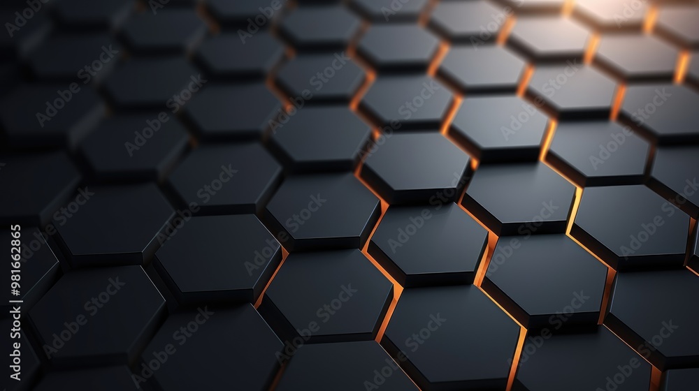 A close-up of a black honeycomb pattern with glowing orange edges. The texture is smooth and sleek, creating a futuristic and abstract design. A close-up of a black honeycomb pattern with glowing orange edges. The texture is smooth and sleek, creating a futuristic and abstract design.