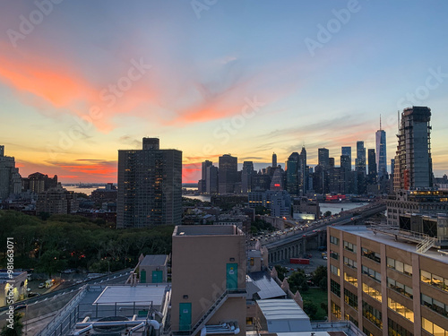 Lower Manhattan from Brooklyn at sunset photo