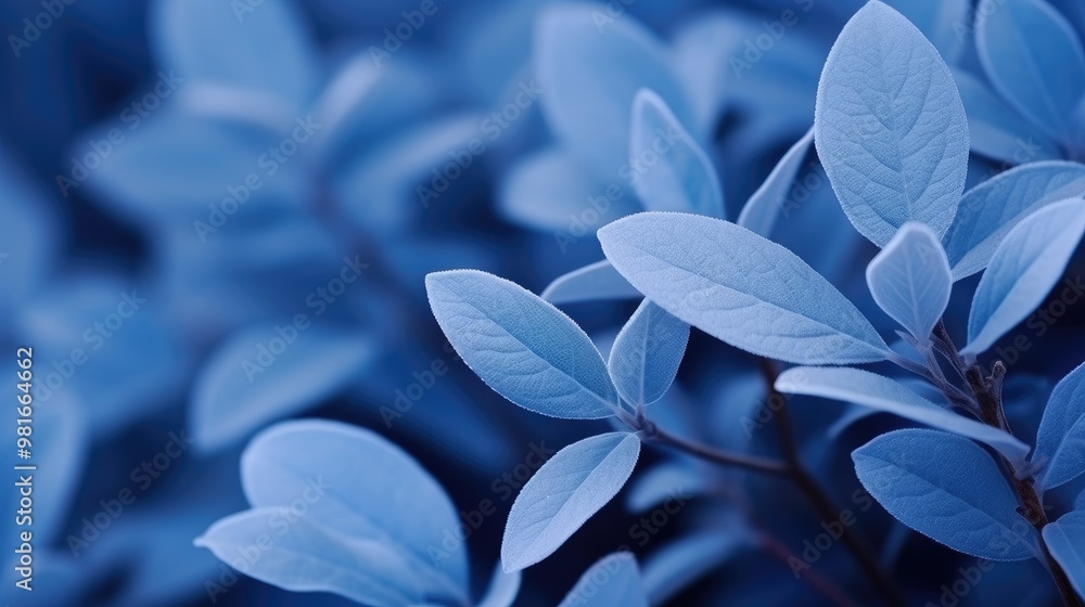 A close-up of delicate blue leaves, illuminated by soft light, creating a serene and ethereal atmosphere. A close-up of delicate blue leaves, illuminated by soft light, creating a serene and ethereal atmosphere.