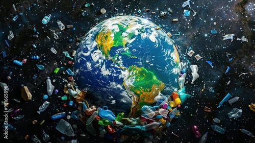 Earth Engulfed in a Swirling Vortex of Plastic Pollution photo