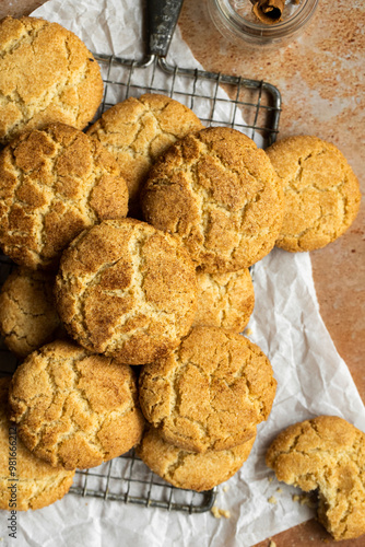 snickerdoodle cookies on a wooden background