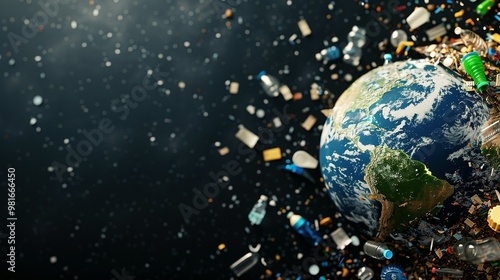 Earth Surrounded by Space Debris, Depicting Plastic Pollution