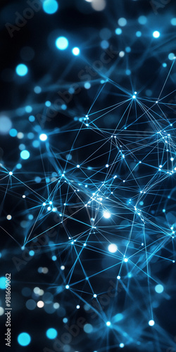 Artificial intelligence network. Background digital network of glowing blue lines and nodes