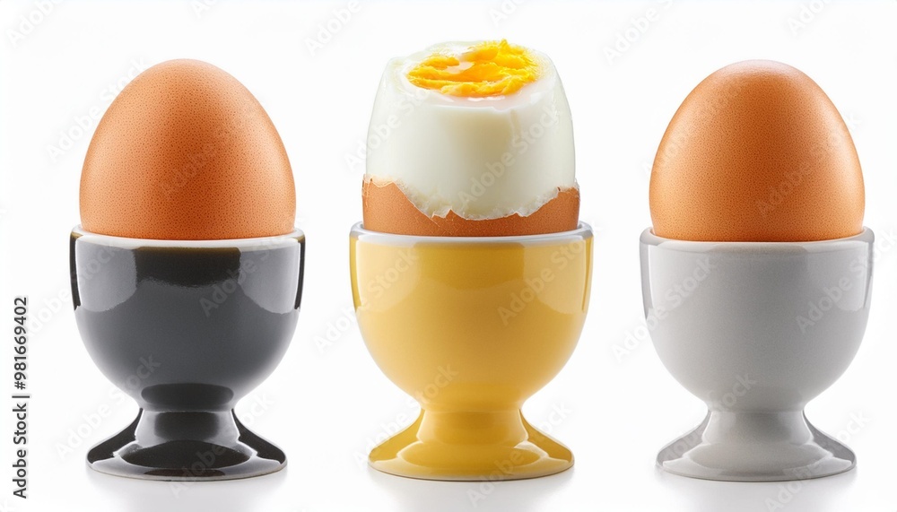 Soft Boiled Egg in Egg Cup Isolated on White Background, Clipping Path, Full Depth of Field Soft Boiled Egg in Egg Cup Isolated on White Background, Clipping Path, Full Depth of Field
