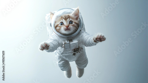 cat in a space suit floating in the universe. astronaut cat. white background