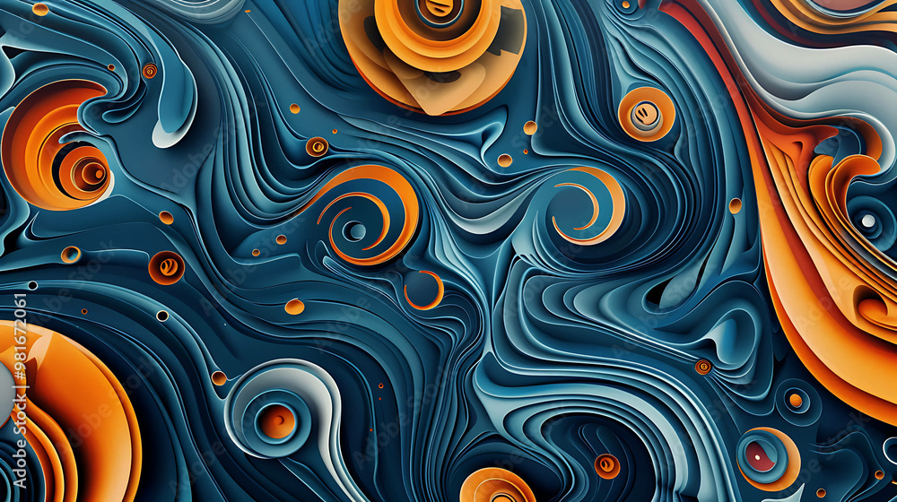 Abstract swirling pattern with blue, orange and white hues. Abstract swirling pattern with blue, orange and white hues.