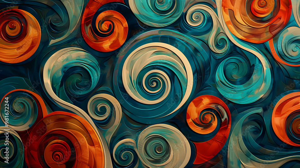 Abstract background with swirling patterns in blue, orange and beige. Abstract background with swirling patterns in blue, orange and beige.