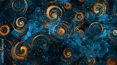 Abstract swirl pattern in gold and blue.