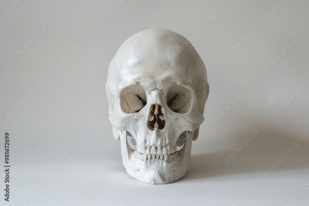 Eerie minimalist depiction of a skull on white background Eerie minimalist depiction of a skull on white background