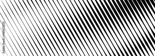 Diagonal thin line halftone gradation texture. Fade oblique stripe gradient background. Black slanted pattern backdrop. Vanishing parallel tilted stripe wallpaper for overlay, print, cover. Vector