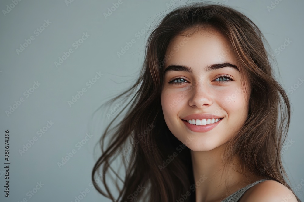 Woman, portrait and hair care in studio with beauty from salon treatment, cosmetics and shampoo shine. Model, person and smile with skincare for wellness, dermatology and glowing , ai Woman, portrait and hair care in studio with beauty from salon treatment, cosmetics and shampoo shine. Model, person and smile with skincare for wellness, dermatology and glowing , ai