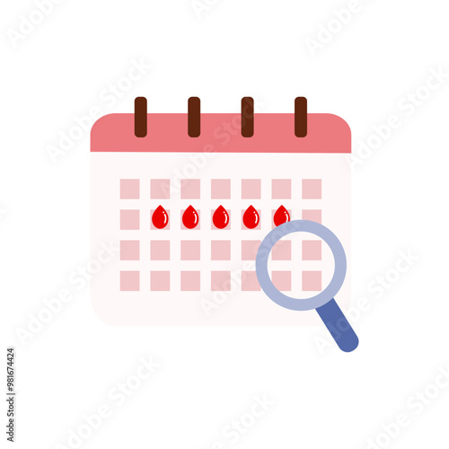 Menstruation period calendar icon. Monthly tracker, record, healthcare, cycle concept. Flat vector design isolated illustration on background.