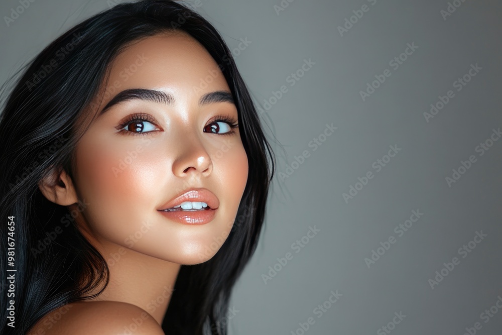 Woman, portrait and hair care in studio with beauty from salon treatment, cosmetics and shampoo shine. Model, person and smile with skincare for wellness, dermatology and glowing , ai Woman, portrait and hair care in studio with beauty from salon treatment, cosmetics and shampoo shine. Model, person and smile with skincare for wellness, dermatology and glowing , ai
