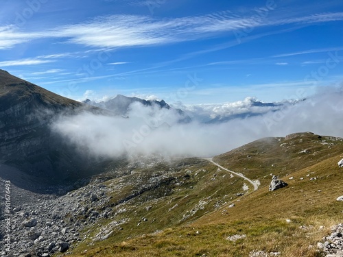 Mountain pass Mangart saddle in the Julian Alps, Strmec na Predelu (Triglav National Park, Slovenia) - Gebirgspass Mangart-Sattel in den Julischen Alpen (Triglav-Nationalpark, Slowenien) photo