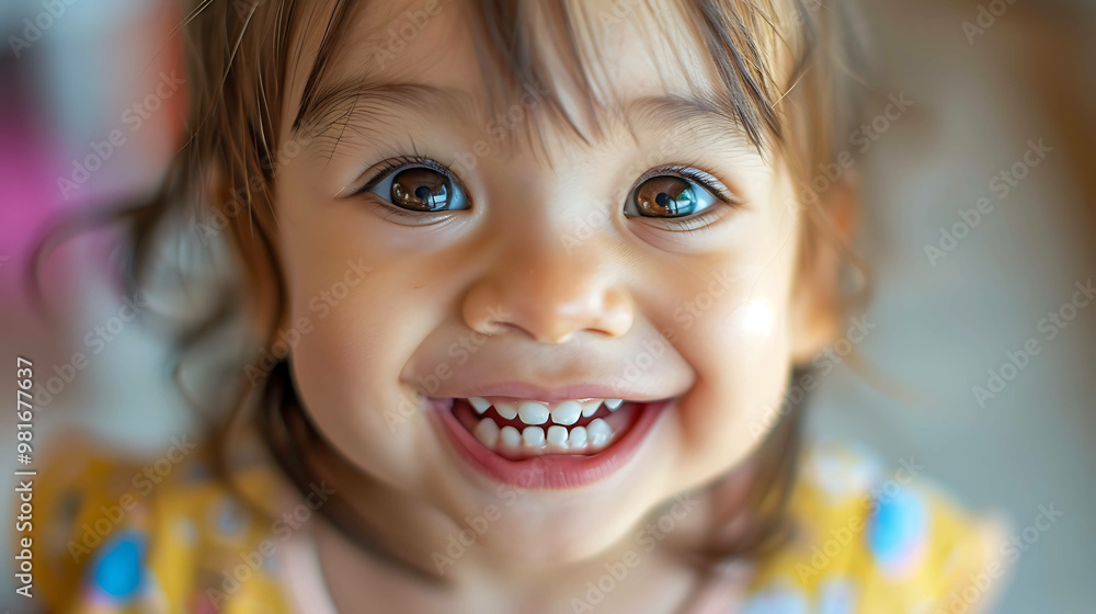 A close-up of a little girl smiling brightly. A close-up of a little girl smiling brightly.