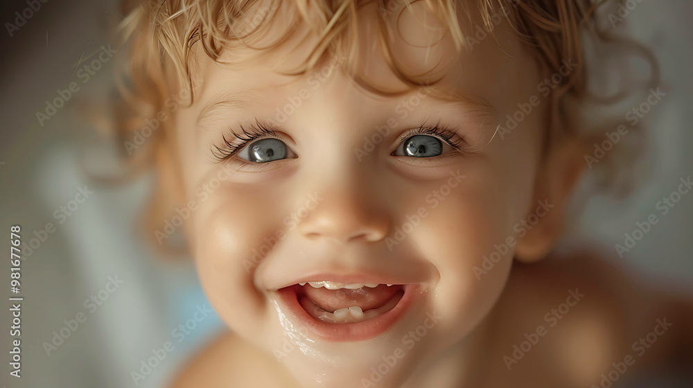 A close-up portrait of a happy baby with big blue eyes. A close-up portrait of a happy baby with big blue eyes.