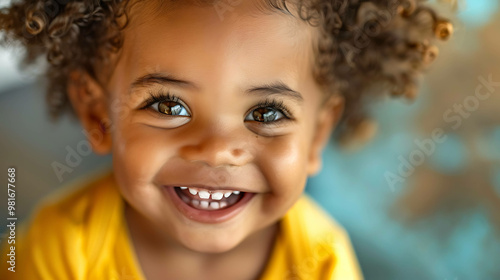 Wallpaper Mural A young child with curly hair smiles widely, showing off their teeth. Torontodigital.ca