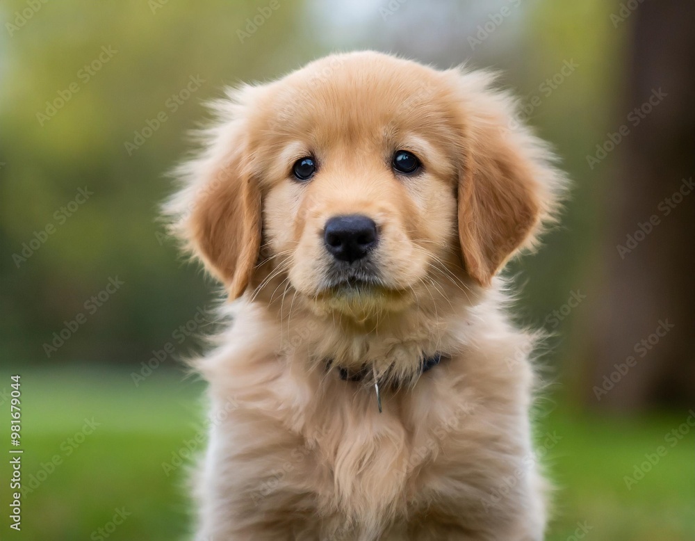 Isolated golden retriever puppy with depth of field showcasing fluffy fur and playful expression Isolated golden retriever puppy with depth of field showcasing fluffy fur and playful expression