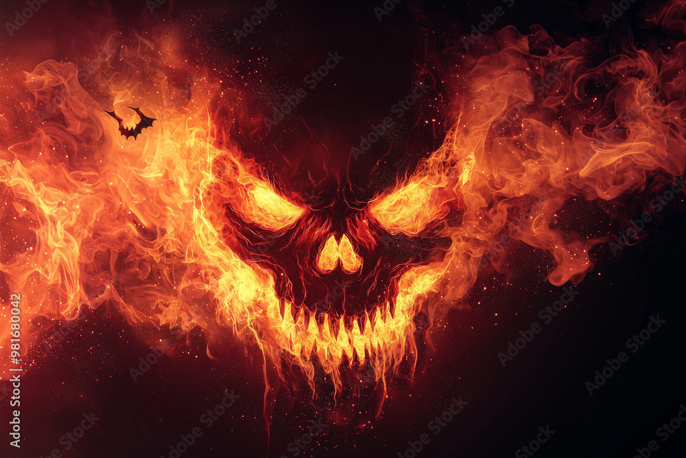 Fototapeta premium Fiery Skull: A Surreal Halloween Image