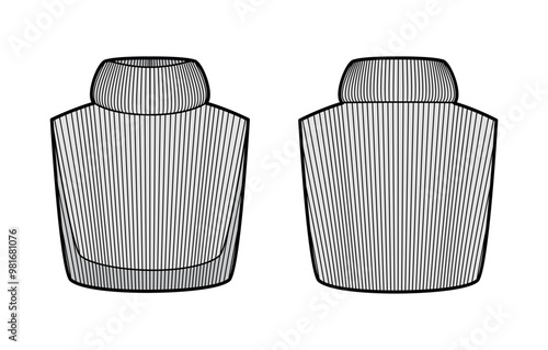 Add-on Knit Collars detachable accessories Exaggerated Turtleneck Sweater part technical fashion illustration. Flat jumper apparel front, back white grey color style. Women men unisex CAD mockup