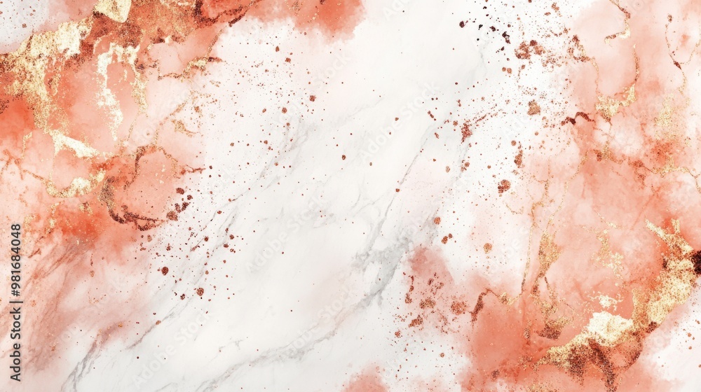 Splattered rose gold paint on white marble, elegant abstract background generative ai Splattered rose gold paint on white marble, elegant abstract background generative ai