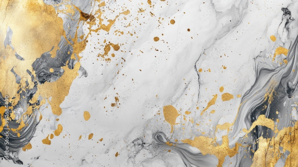 Obraz premium Splattered silver and gold paint on white marble, luxurious abstract background generative ai