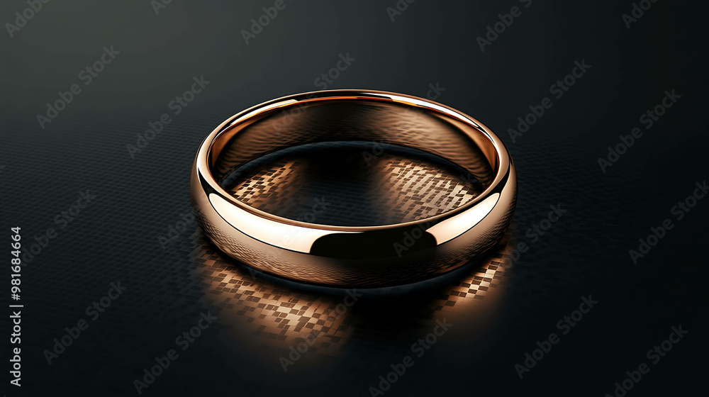 A simple gold wedding band against a black background. A simple gold wedding band against a black background.