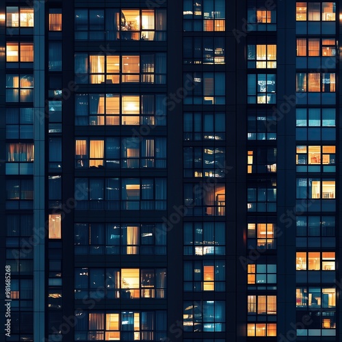 Seamless pattern of skycraper or office building windows at night - tiles, texture