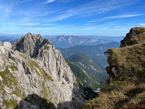 Panorama from the mountain pass Mangart saddle, Strmec na Predelu (Triglav National Park, Slovenia) - Panorama vom Gebirgspass Mangart-Sattel in den Julischen Alpen (Triglav-Nationalpark, Slowenien) photo