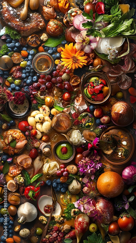 A breathtaking panoramic view of a vibrant culinary feast A breathtaking panoramic view of a vibrant culinary feast