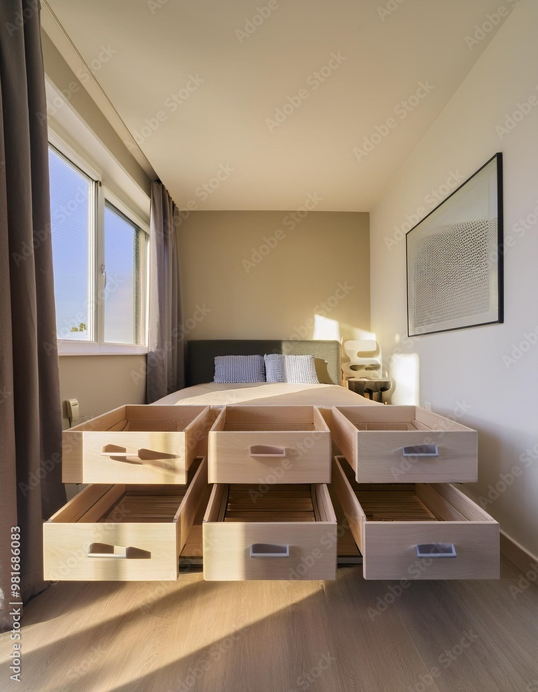 Under-bed storage drawers for maximizing space in a small bedroom with a minimalist design Under-bed storage drawers for maximizing space in a small bedroom with a minimalist design