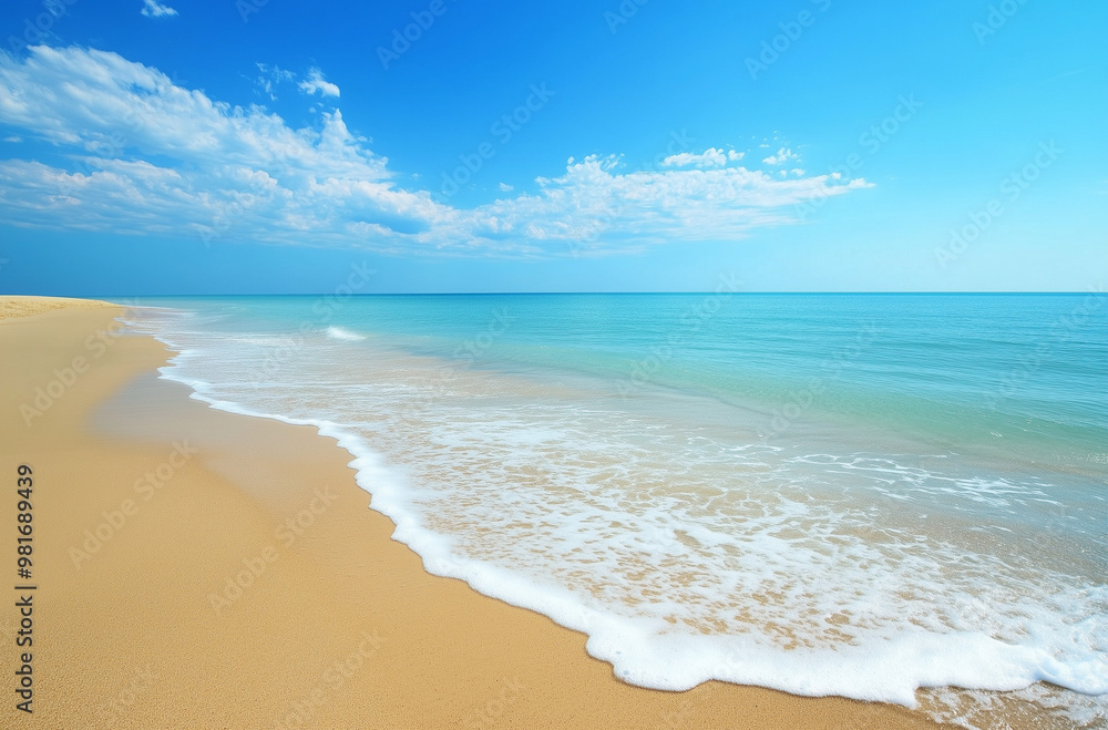 Sandy Beach with Wave Lines Evoking Calmness: Peaceful Shoreline Visuals Sandy Beach with Wave Lines Evoking Calmness: Peaceful Shoreline Visuals