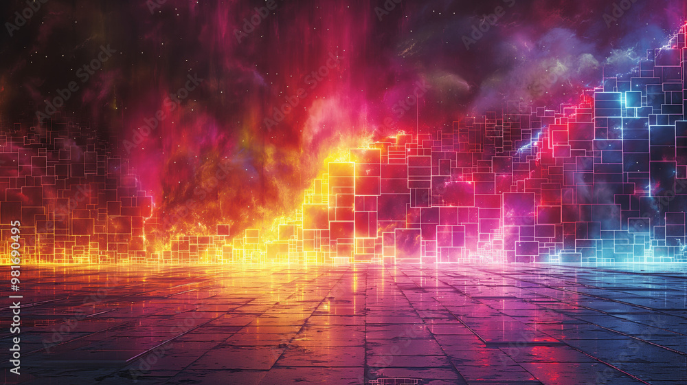 Neon Inferno: A cyberpunk cityscape ablaze in vibrant, electric hues, where fire and technology collide in a mesmerizing spectacle. 