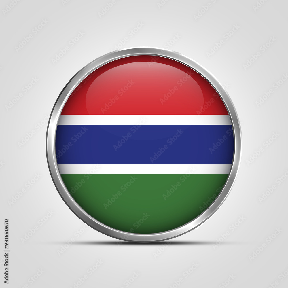 silver plate with glossy flag. The Gambia flag stamp. made in stamp isolated in white background. royal, allegiance, symbol, minimal, vector, 3d, icon, illustration. silver plate with glossy flag. The Gambia flag stamp. made in stamp isolated in white background. royal, allegiance, symbol, minimal, vector, 3d, icon, illustration.