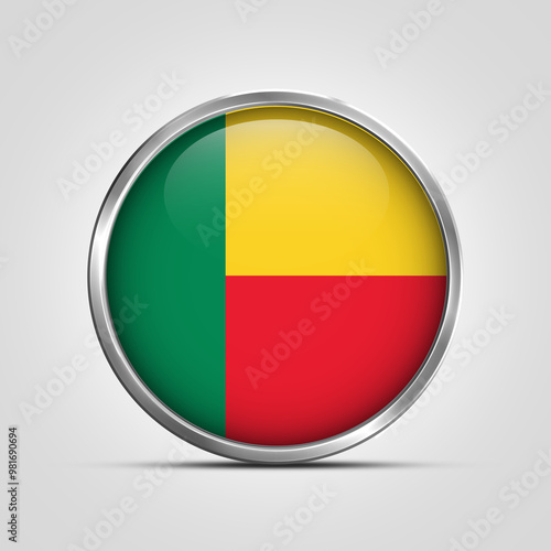 Free Download silver plate with glossy flag. Benin flag stamp. made in stamp isolated in white background. royal, allegiance, symbol, minimal, vector, 3d, icon, illustration. - GFXLoad