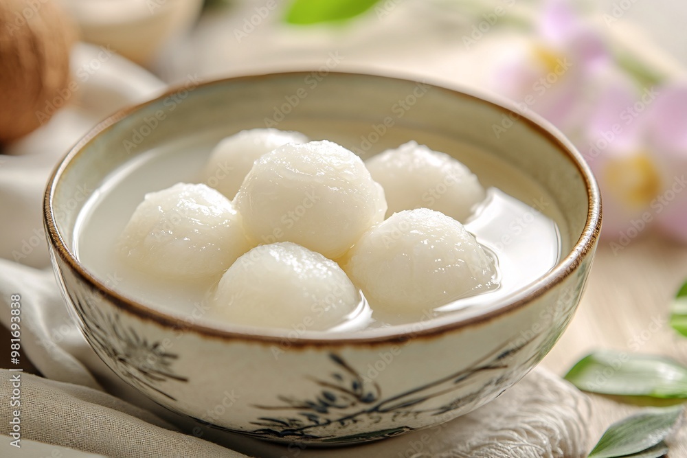 White Sweet Dessert in Bowl Asian Cuisine Delicious Food White Sweet Dessert in Bowl Asian Cuisine Delicious Food