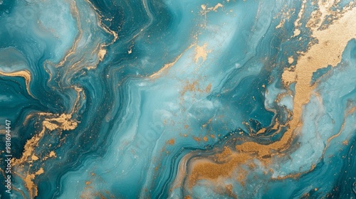 Teal and gold marble texture generative ai