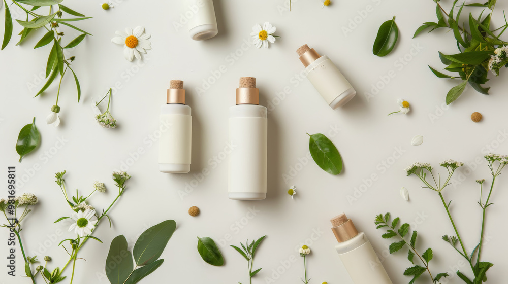 Natural Skincare Bottles with Herbal Elements Natural Skincare Bottles with Herbal Elements