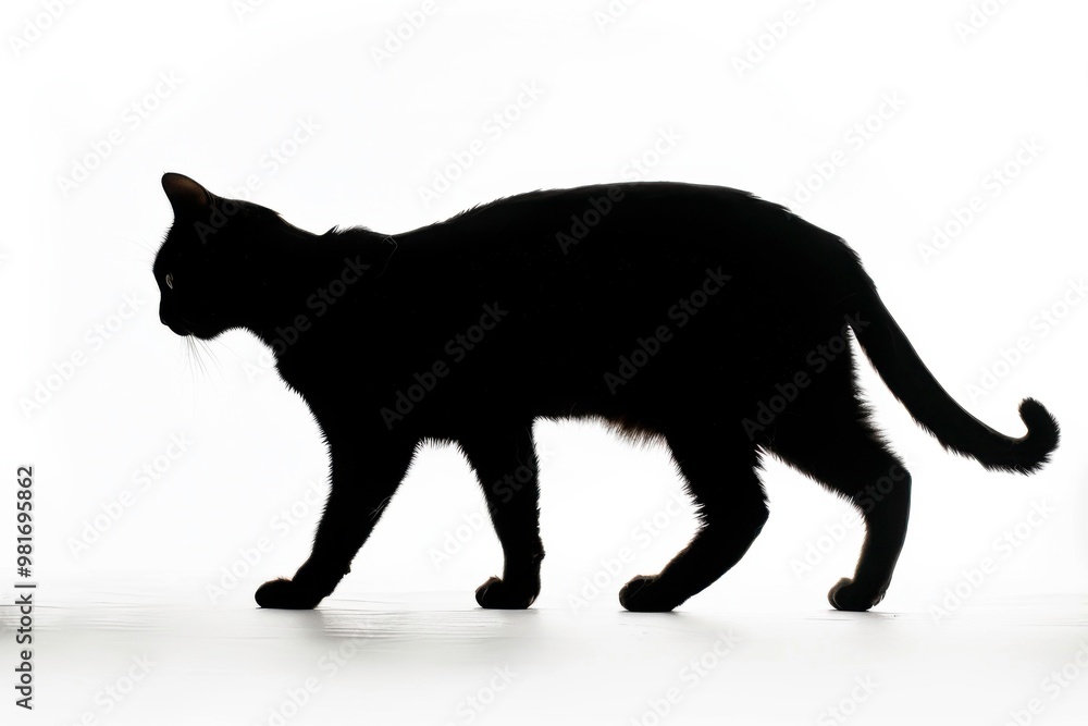 Obraz premium Gracefully walking cat silhouette in mesmerizing moonlight