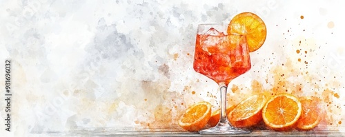 Watercolor illustration of aperol spritz with