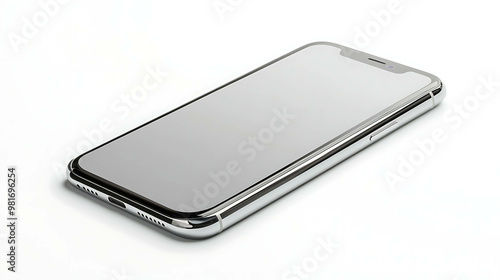 A silver smartphone on a white background.