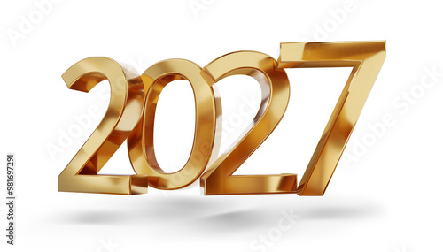 year 2027 golden symbol, 3d-illustration