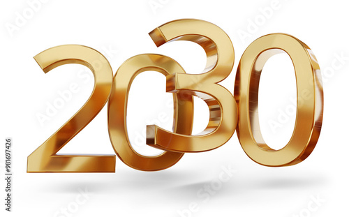 year 2030 golden symbol, 3d-illustration