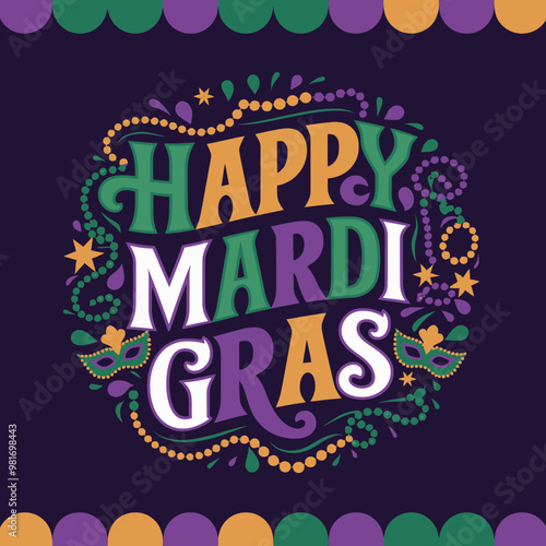 Happy Mardi Gras - Mardi Gras T-Shirt Design
Vintage Typography Vector Graphic