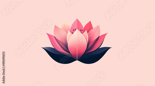 Pink and blue lotus flower graphic against a pale pink background.