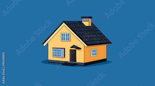 Wallpaper Mural Cartoon illustration of a yellow house with a black roof and a blue background. Torontodigital.ca