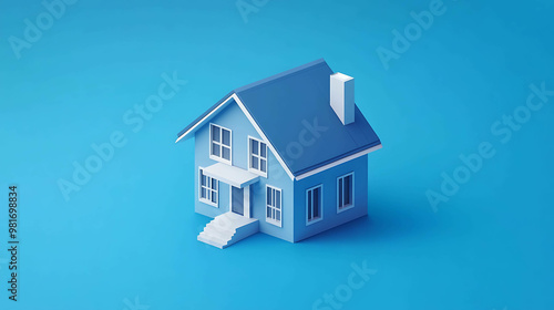 Wallpaper Mural Simple blue 3D rendering of a house on a blue background. Torontodigital.ca